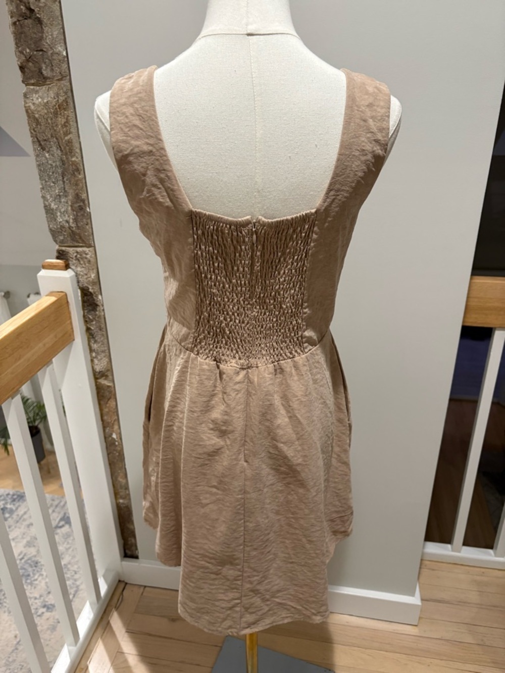 Women’s Sleeveless Square-Neck Beige Dress - Picture 4 of 6